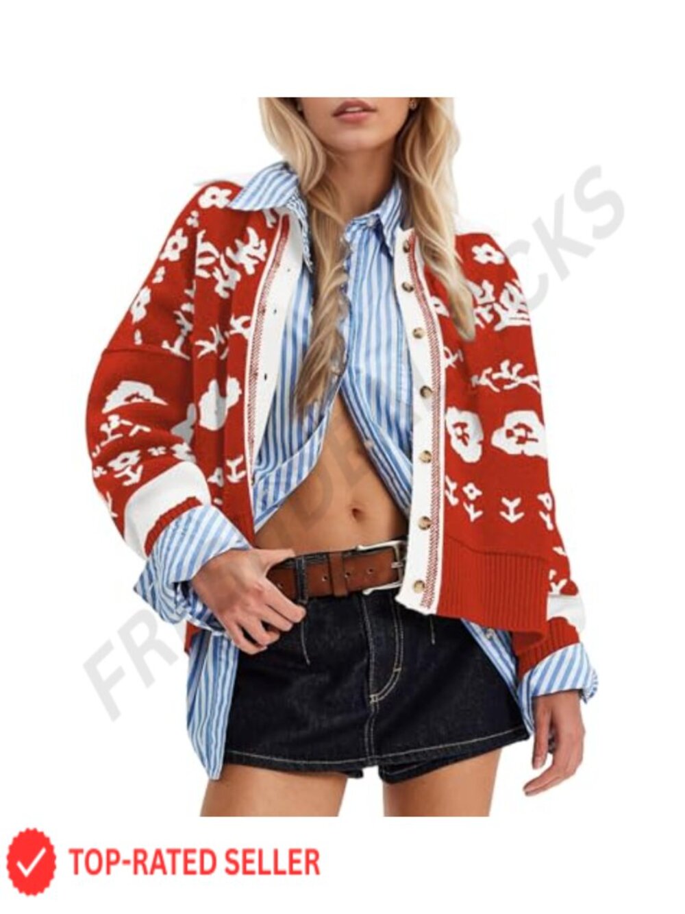 Floral Print Button Down Cardigan Sweater Long Sleeve V Neck Knit Crop Top